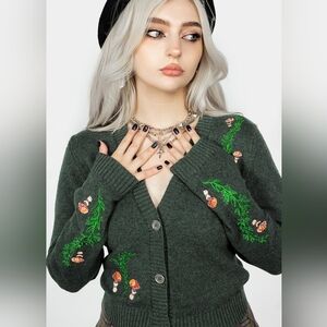 Disturbia Fable Embroidered Green Cardigan